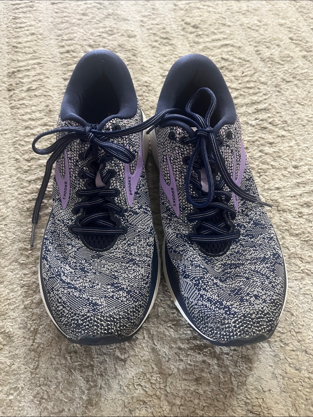 Brooks Ghost 11 Navy and Lavender Knit Running Shoes 9.5